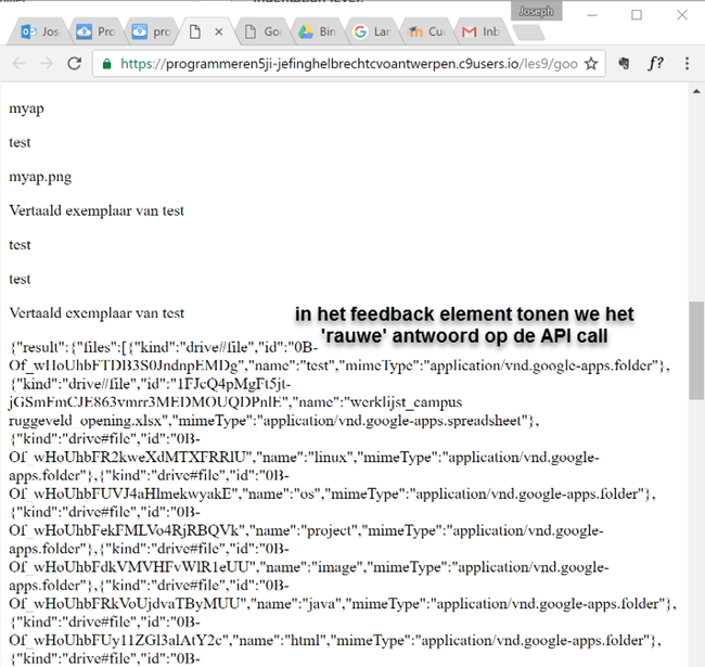 Google Drive API - response in JSON